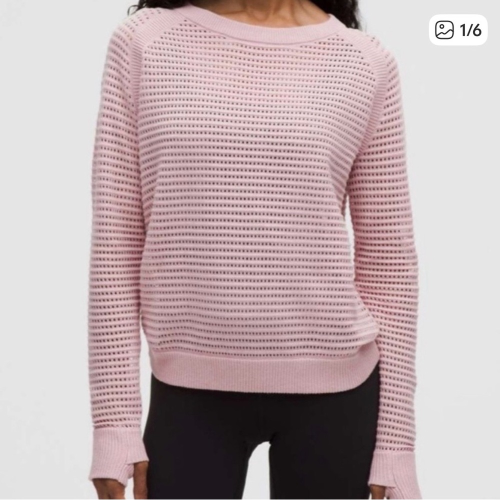 lululemon athletica cotton crochet mesh pullover sz small pale pink